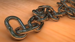 A chain link is laying on the ground.