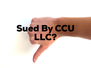 A hand with the words sued by ccu llc on it.