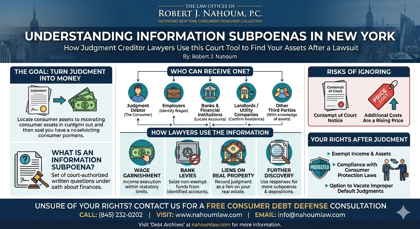 How Judgment Creditor Debt Collection Lawyers Use Information Subpoenas to Enforce Judgments in New York