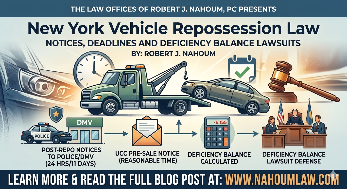 New York Vehicle Repossession Law: Notices, Deadlines and Deficiency Balance Lawsuits