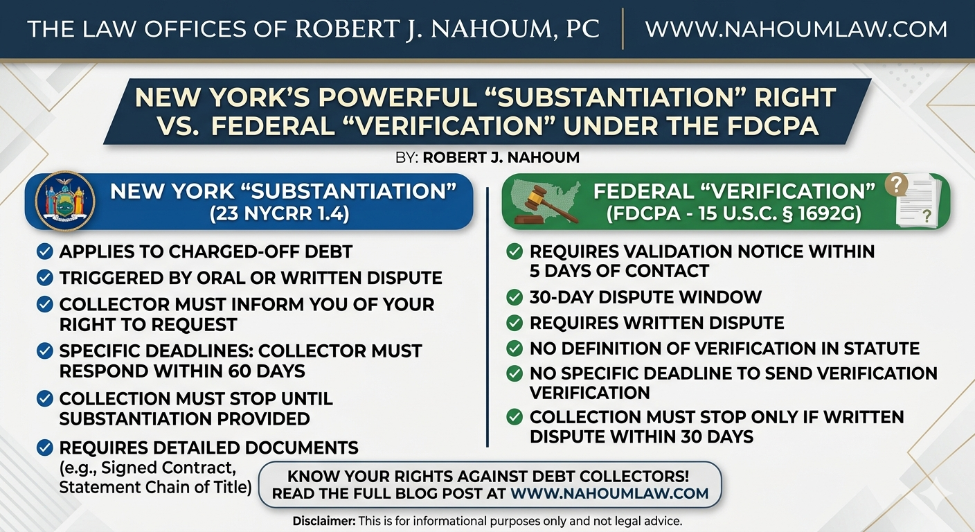 New York’s Powerful “Substantiation” Right vs. Federal “Verification” Under the FDCPA