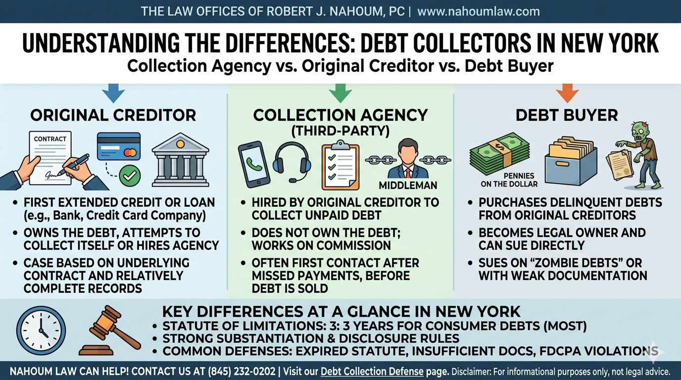 Understanding the Differences: Collection Agency vs. Original Creditor vs. Debt Buyer in New York