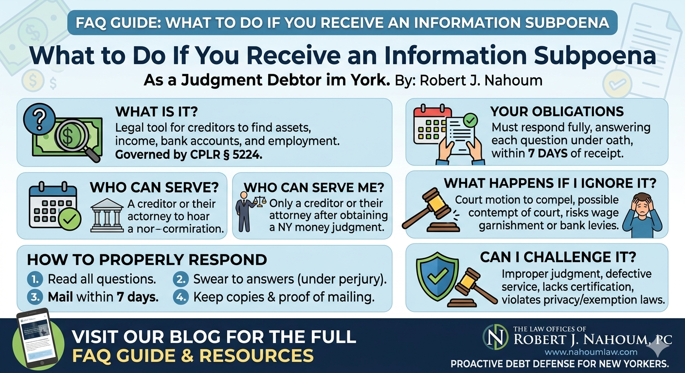 FAQ Guide: What to Do If You Receive an Information Subpoena as a Judgment Debtor in New York