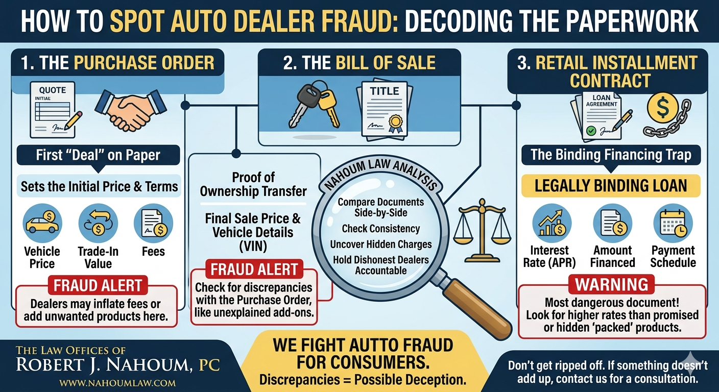 Purchase Order vs. Bill of Sale vs. Retail Installment Contract: How to Spot Auto Dealer Fraud